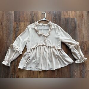 SHEIN Cream Ruffle Detail Blouse